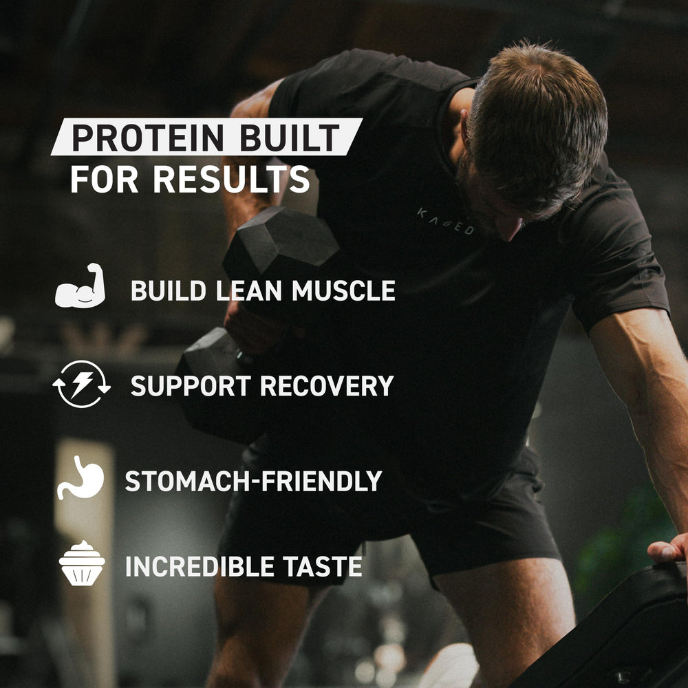Kaged Whey Protein Isolate Chocolate container shows natural flavors