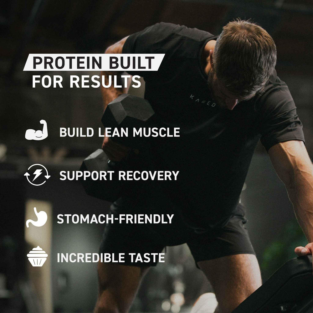 Kaged Whey Protein Isolate Chocolate Peanut Butter shaker bottle ready to mix