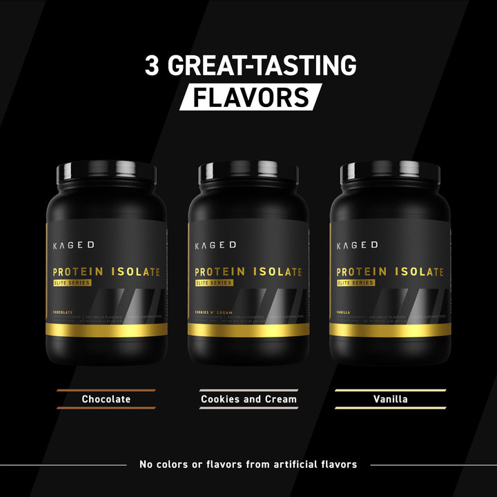Kaged vanilla tub on workout bench conveying performance-focused supplement.