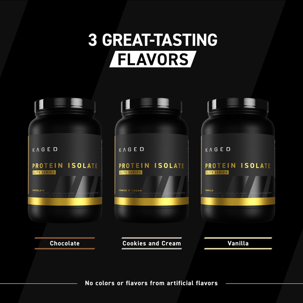 Kaged vanilla tub on workout bench conveying performance-focused supplement.
