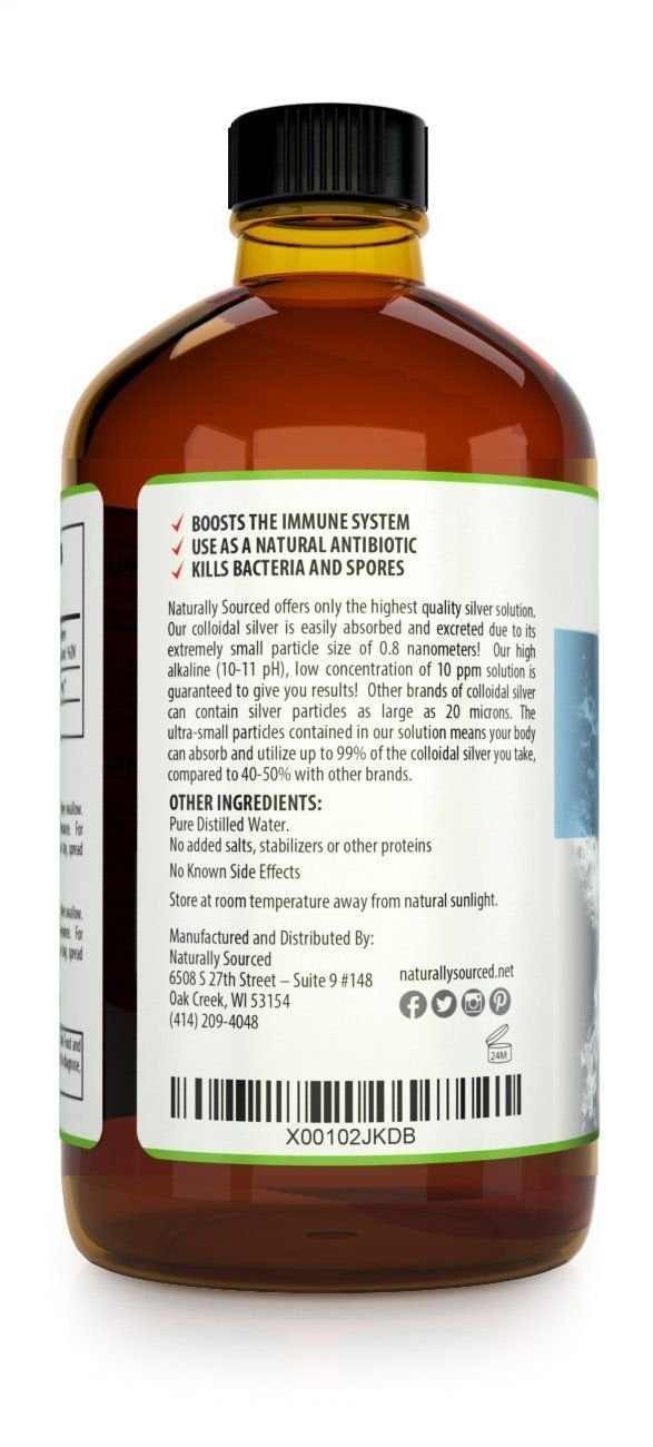Close-up of Kaiame Naturals Colloidal Silver bottle label highlighting purity.