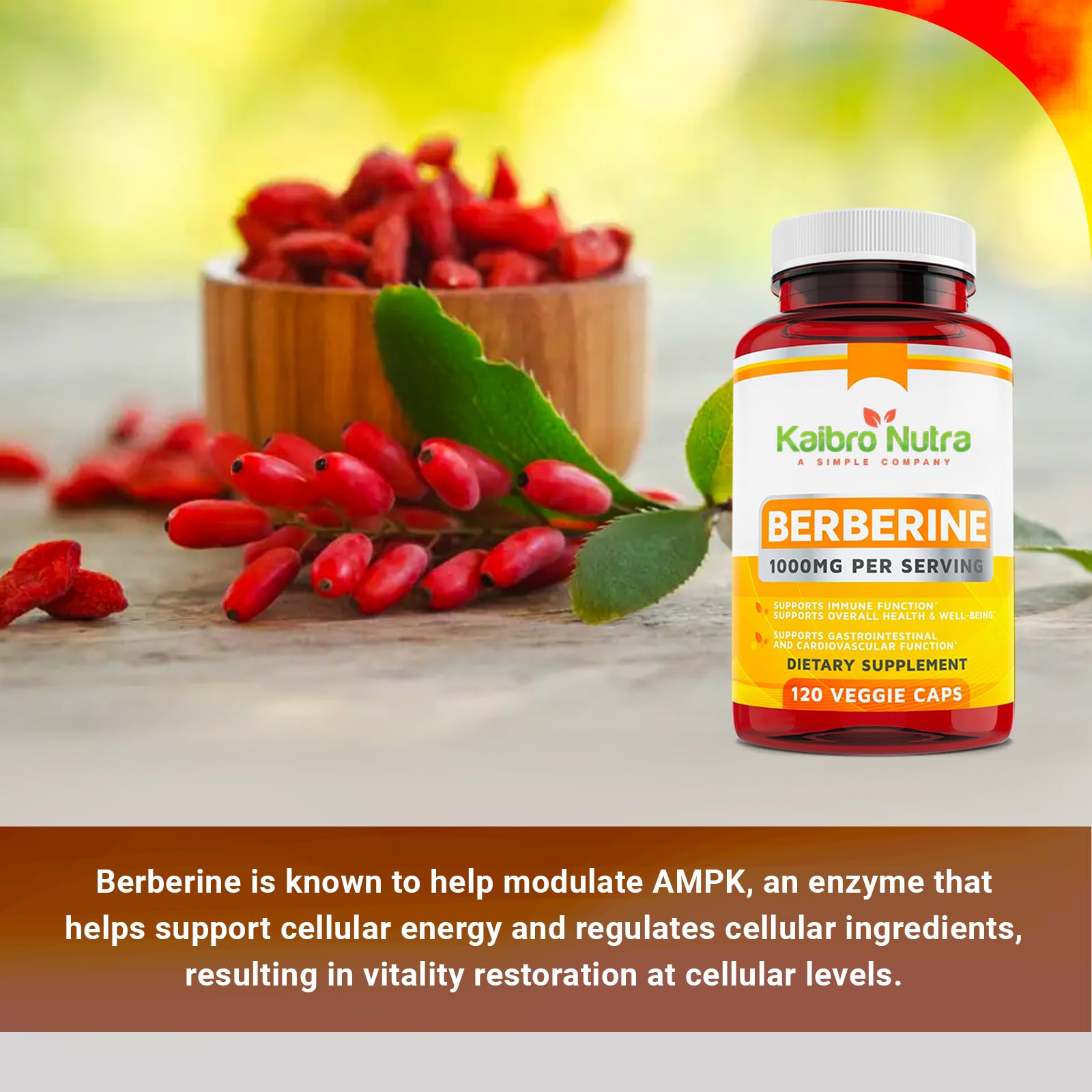 Kaibro Nutra Berberine packaging emphasizes vegan and gluten-free ingredients at a glance.