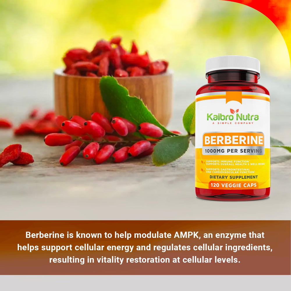 Kaibro Nutra Berberine packaging emphasizes vegan and gluten-free ingredients at a glance.