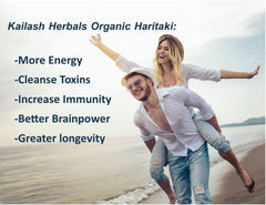 Kailash Herbals Haritaki capsules closeup shows smooth capsules for easy intake.