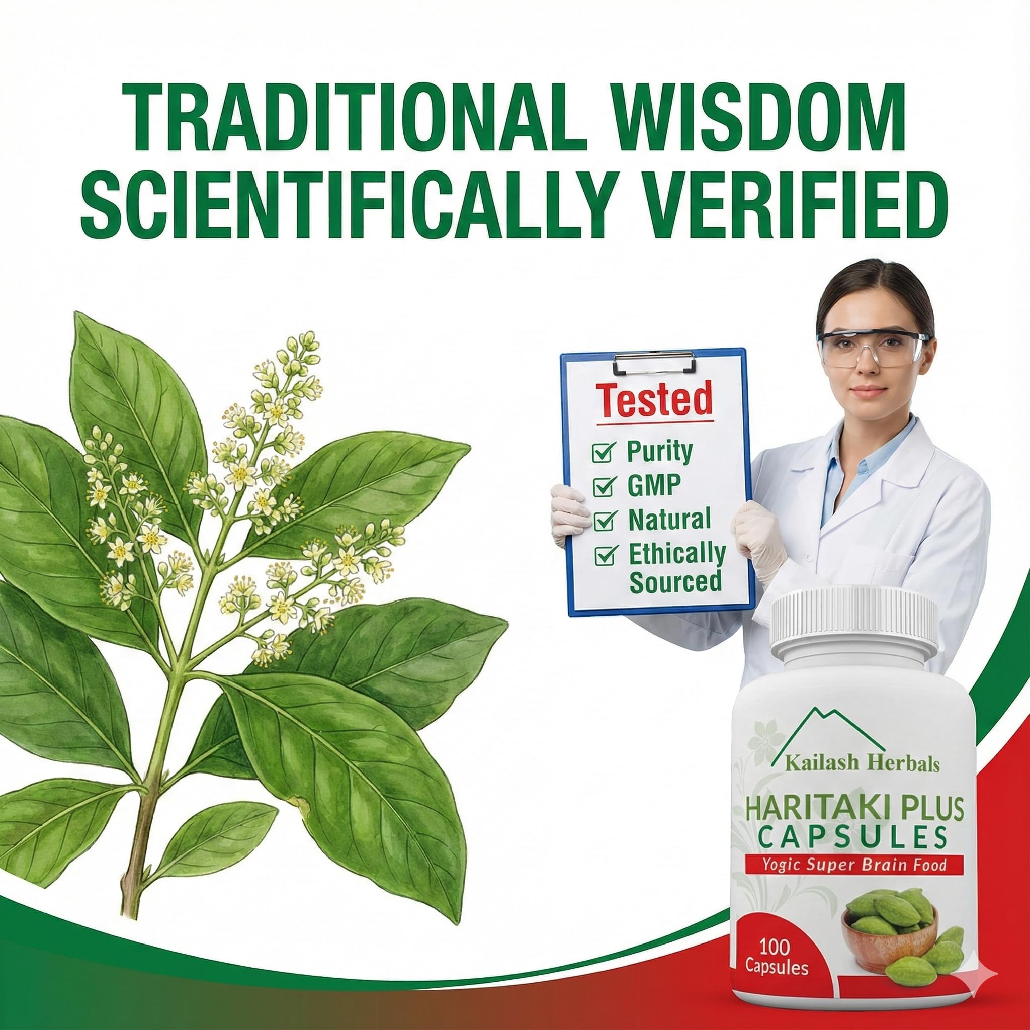 Kailash Herbals Haritaki capsules dispensing scene suggests simple daily ritual.