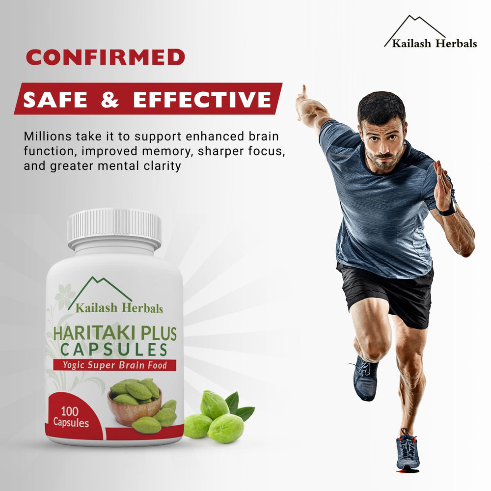 Kailash Herbals Haritaki capsules on shelf evokes traditional rejuvenation.