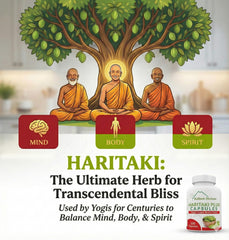 Kailash Herbals Haritaki capsules pour shot indicates convenient daily use.