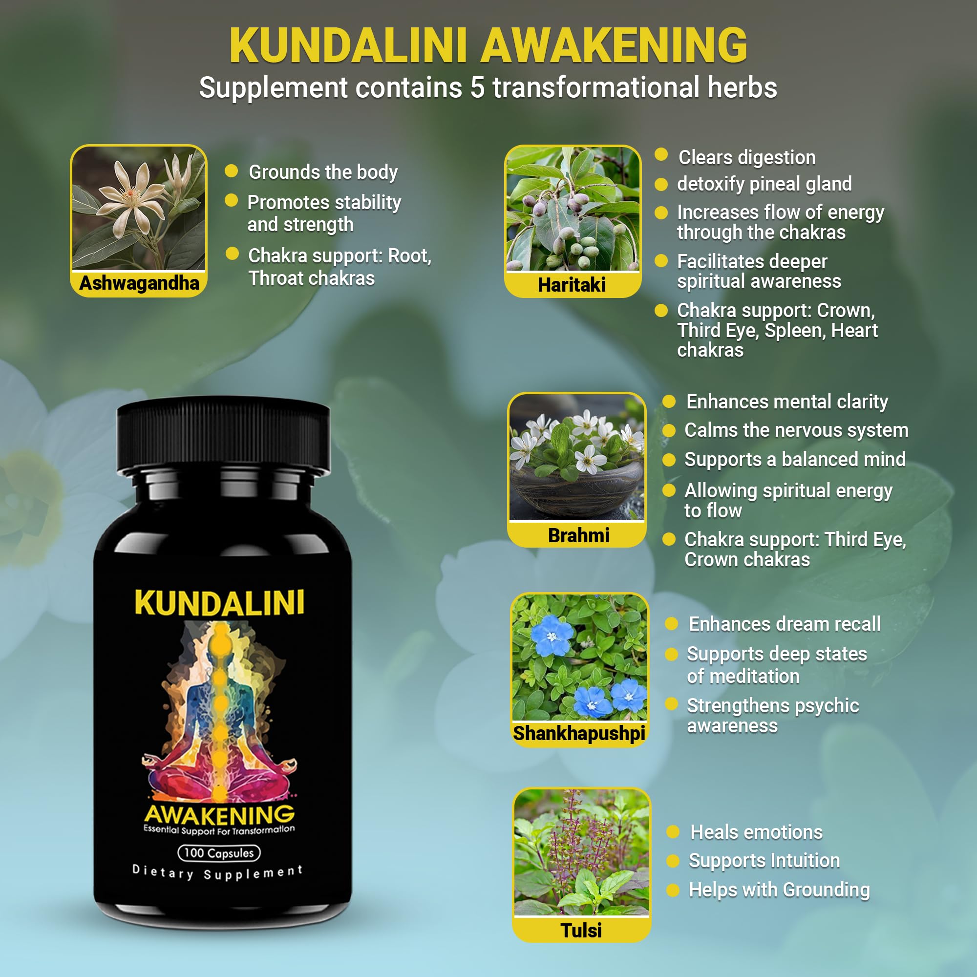 Kailash Herbals Kundalini Awakening capsules on desk for daily routine