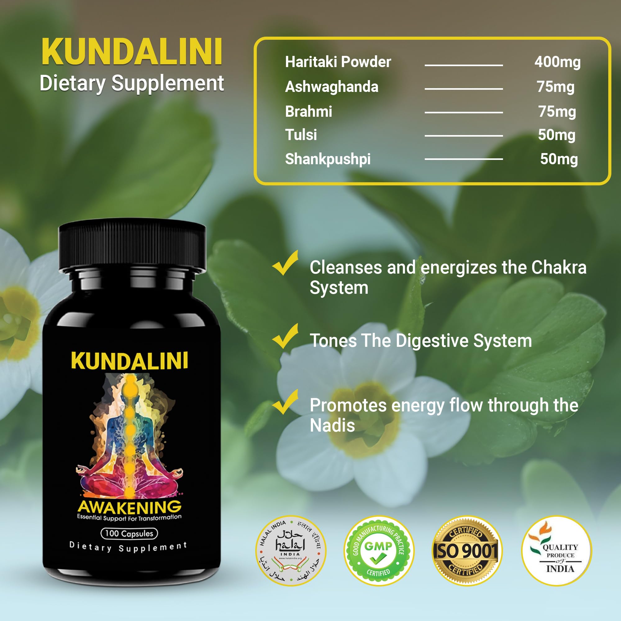 Packaging side view of Kailash Herbals Kundalini Awakening for thoughtful self care