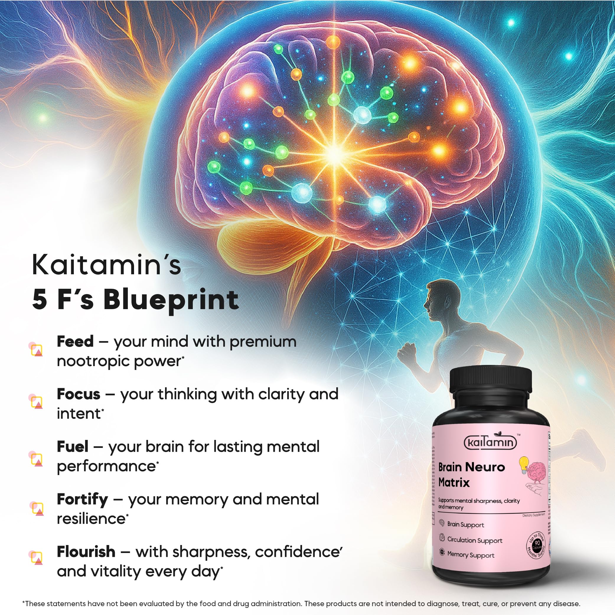 Kaitamin label front view highlighting vegan and caffeine-free formula.