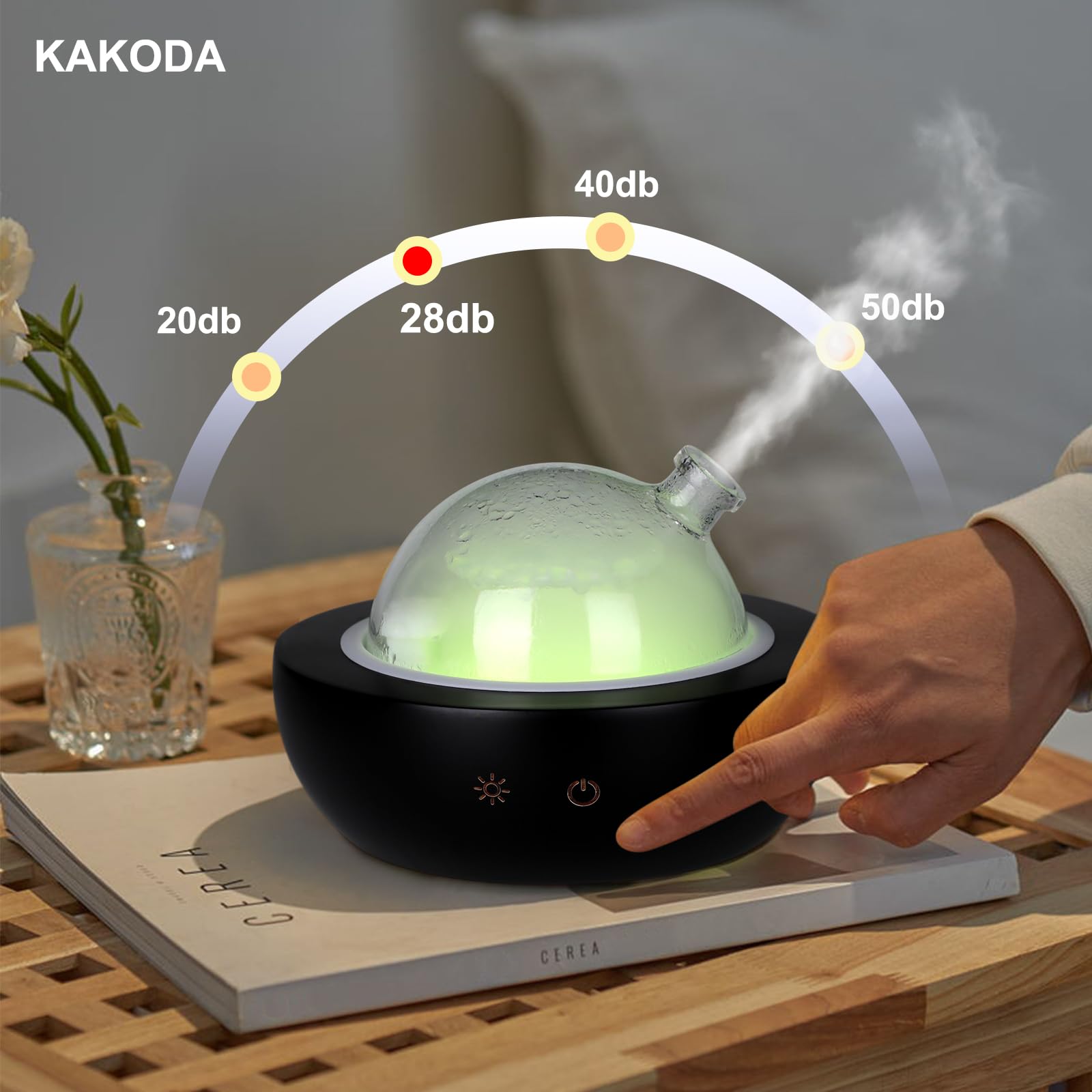 Kakoda diffuser offers seven LED colors to set mood lighting.