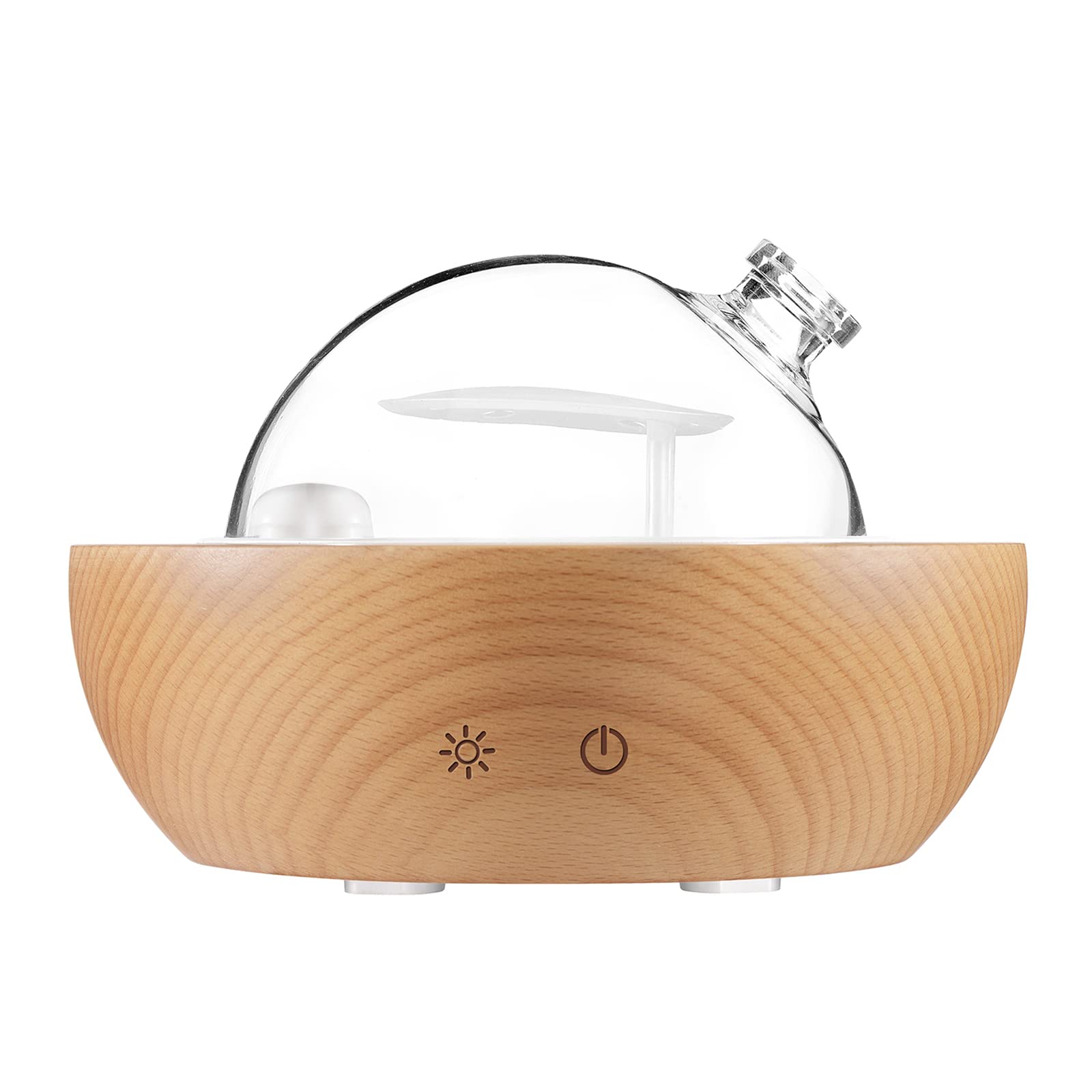 Kakoda glass diffuser top view shows elegant glass with wood base for calm aromatherapy.