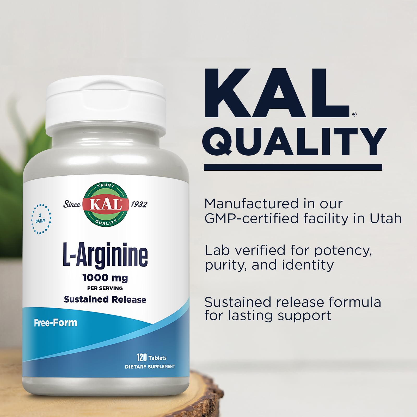KAL bottle close-up showing 120 count for convenient supplementation.