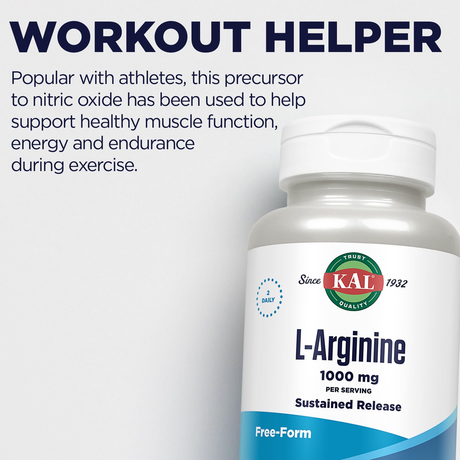 KAL L-Arginine tablets with a glass for everyday use.