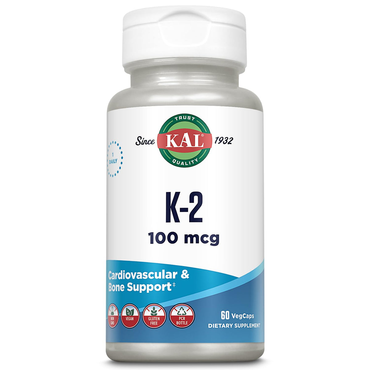 KAL Kal 100 mcg K2 MK-7 tablets bottle for bone and cardiovascular support