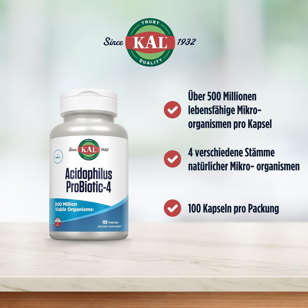KAL Acidophilus ProBiotic-4 freeze-dried cultures designed to maintain potency during shipping.