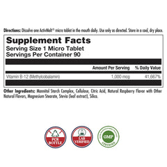 Close-up of KAL ActivMelt raspberry tablets highlighting on-tongue dissolving format.