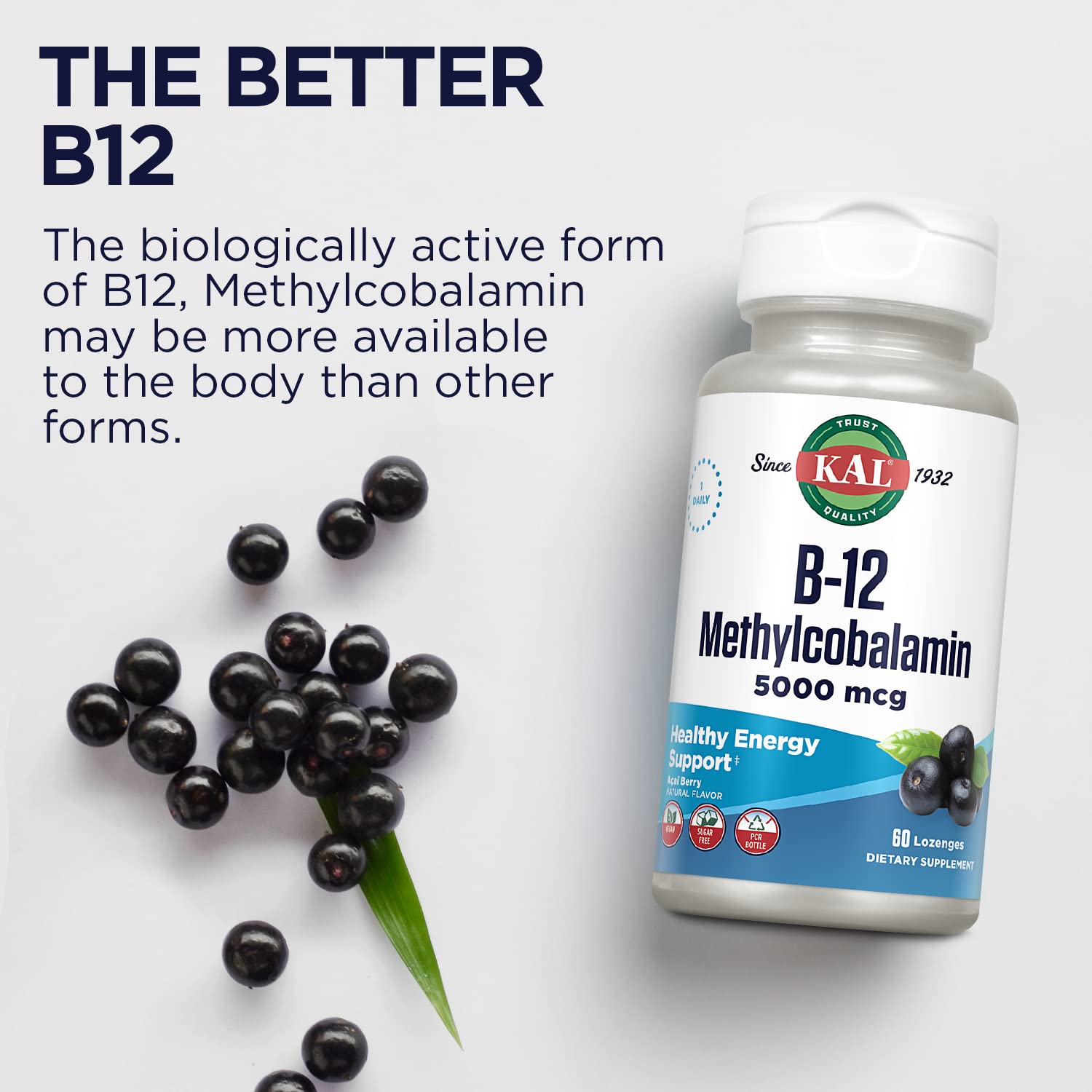 Front bottle label highlights vegan and sugar-free formulation.