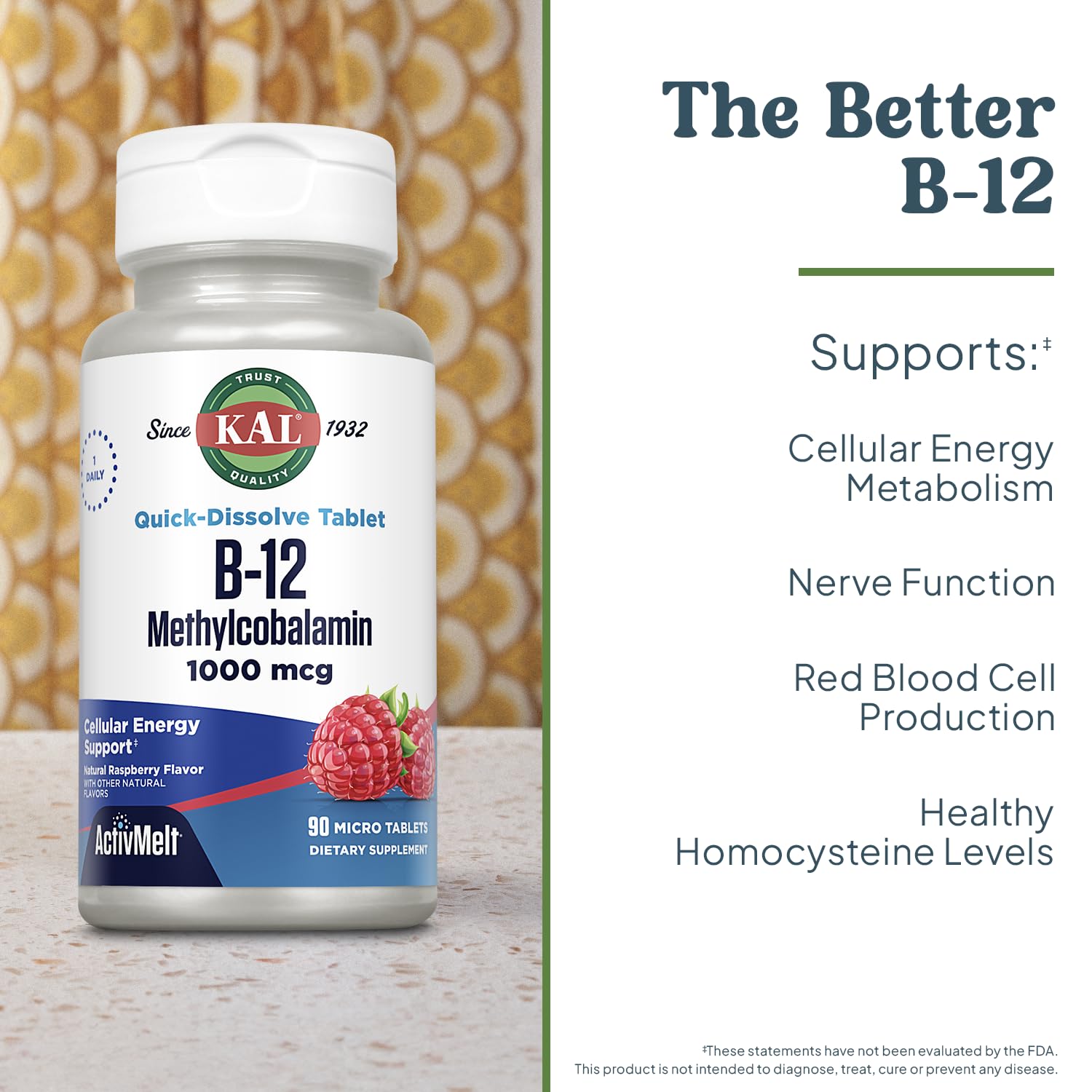 KAL methylcobalamin 1000mcg microtabs pack for high-absorption B12 support.