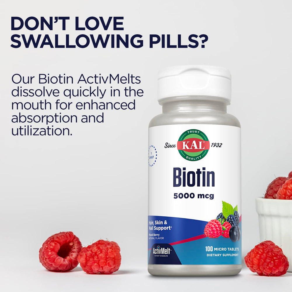 Kal Biotin tablets with water offer convenient daily supplementation.
