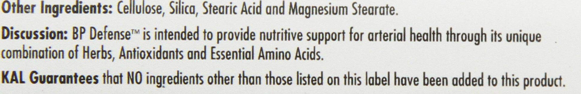 KAL BP Defense ingredients list showing hawthorn and pycnogenol