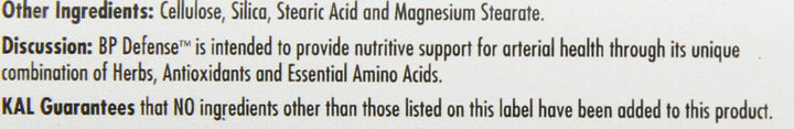 KAL BP Defense ingredients list showing hawthorn and pycnogenol
