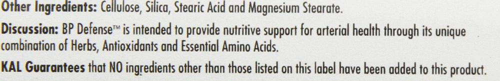KAL BP Defense ingredients list showing hawthorn and pycnogenol