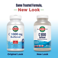 KAL C-1000 tablets close-up highlighting sustained-release formula and vegetarian-friendly tablets