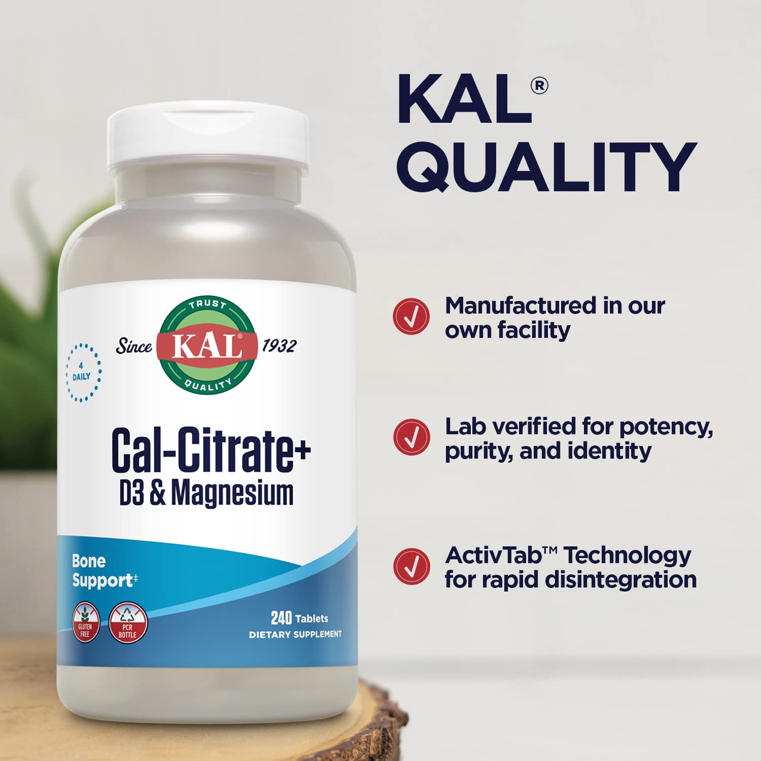 KAL Cal-Citrate+ eco bottle emphasizes sustainable packaging and responsible sourcing.