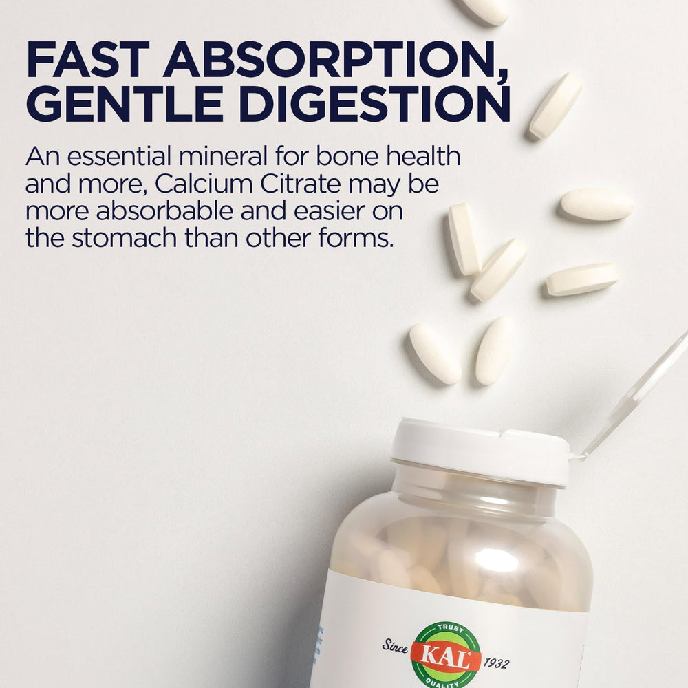 KAL Calcium Citrate 1000mg gluten-free label indicates a gluten-free formulation.