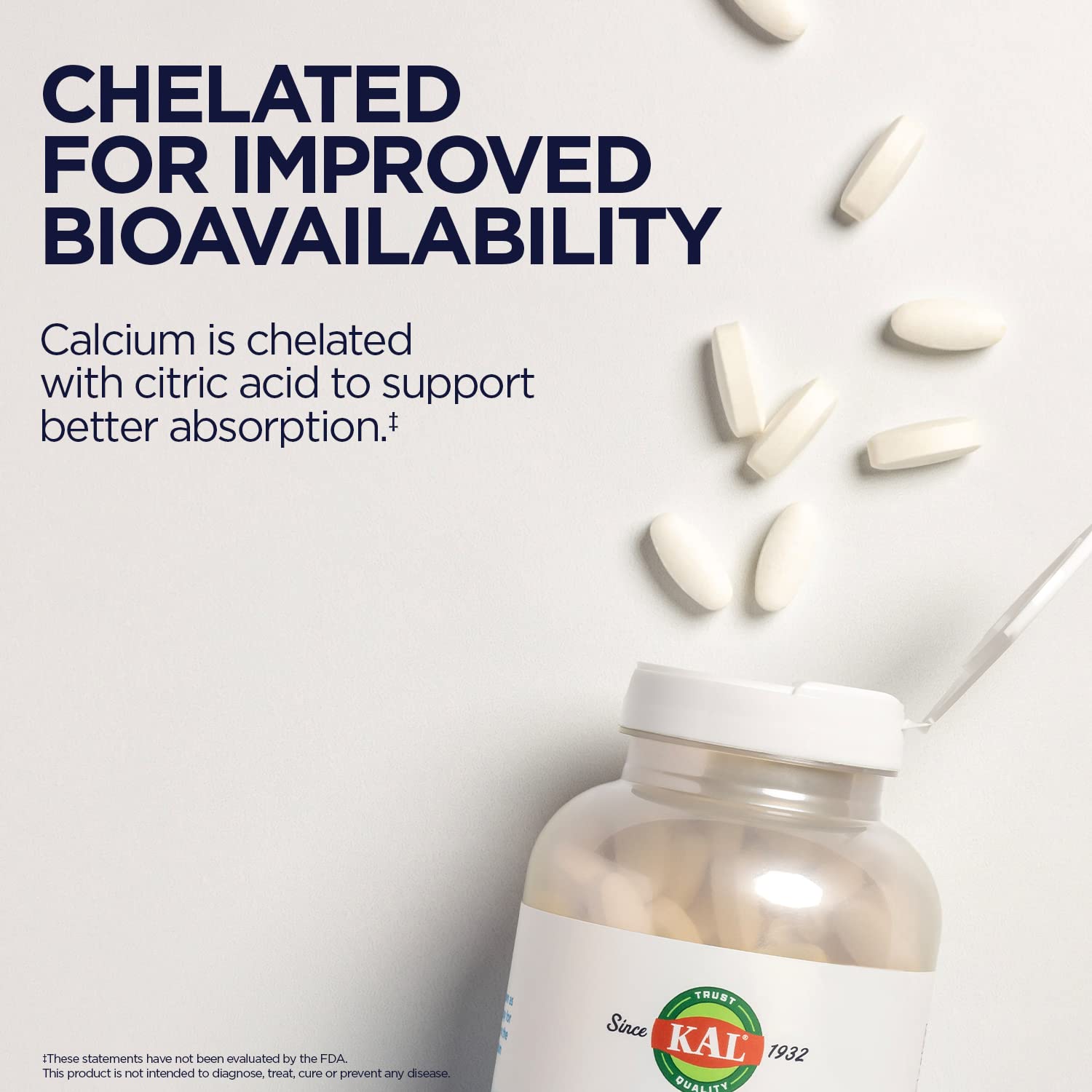 KAL Calcium Citrate gluten-free label assures suitability for sensitive diets.