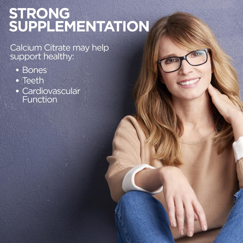 KAL Calcium Citrate 1000mg nutrition facts show 77% DV per three tablets.