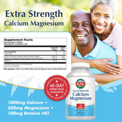KAL Calcium Magnesium tablets close-up highlights compact form for daily use.