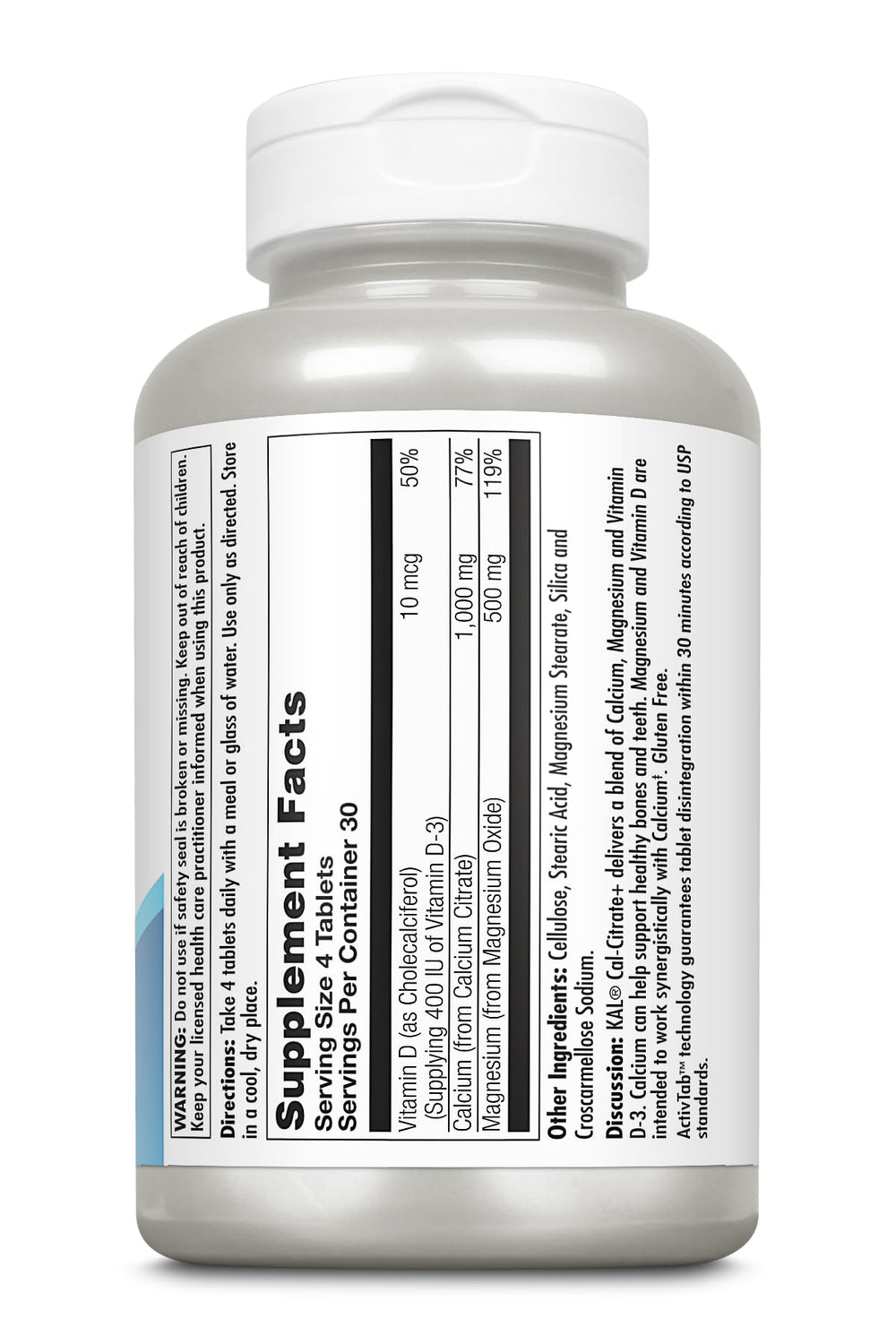KAL calcium tablets close-up showing compact, easy-to-swallow pills