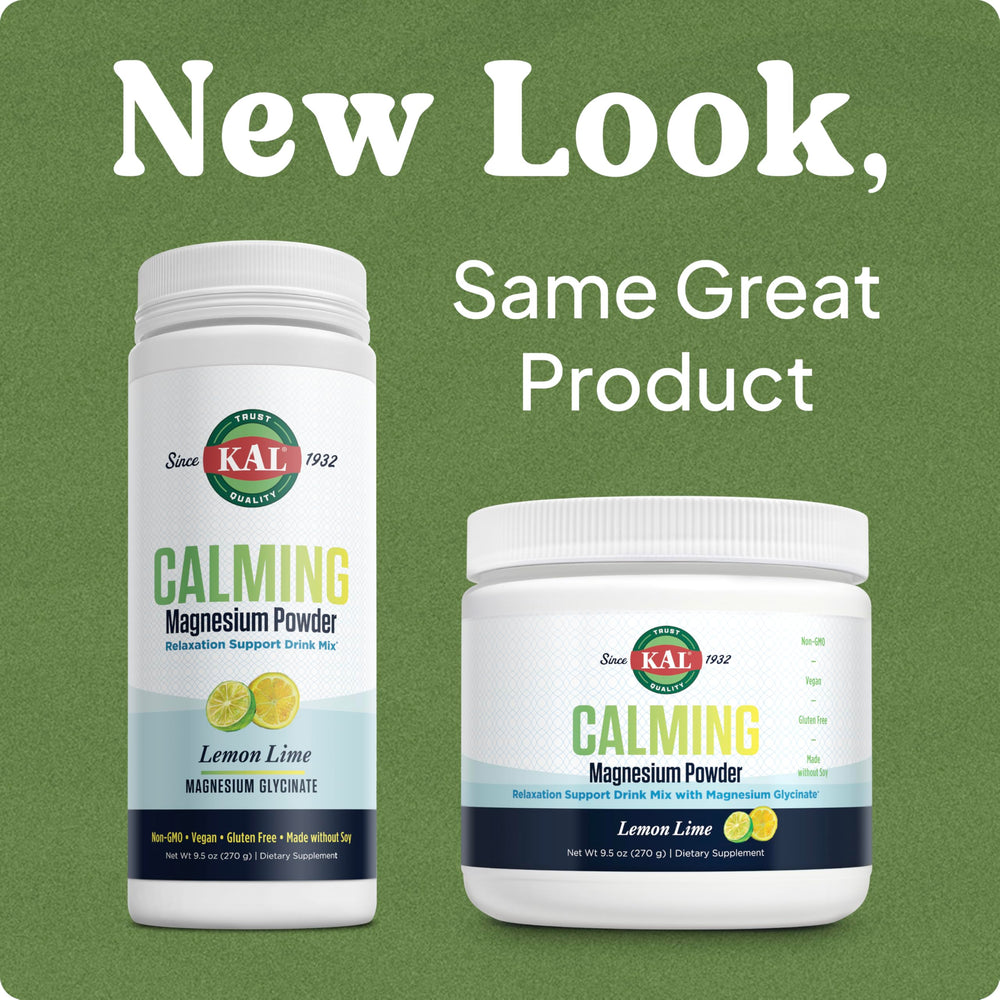 Kal Calming Magnesium Powder pour demonstrates easy mixing into water for daily calm.