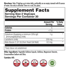KAL Colostrum Lactoferrin bottle front label highlights 20% immunoglobulins