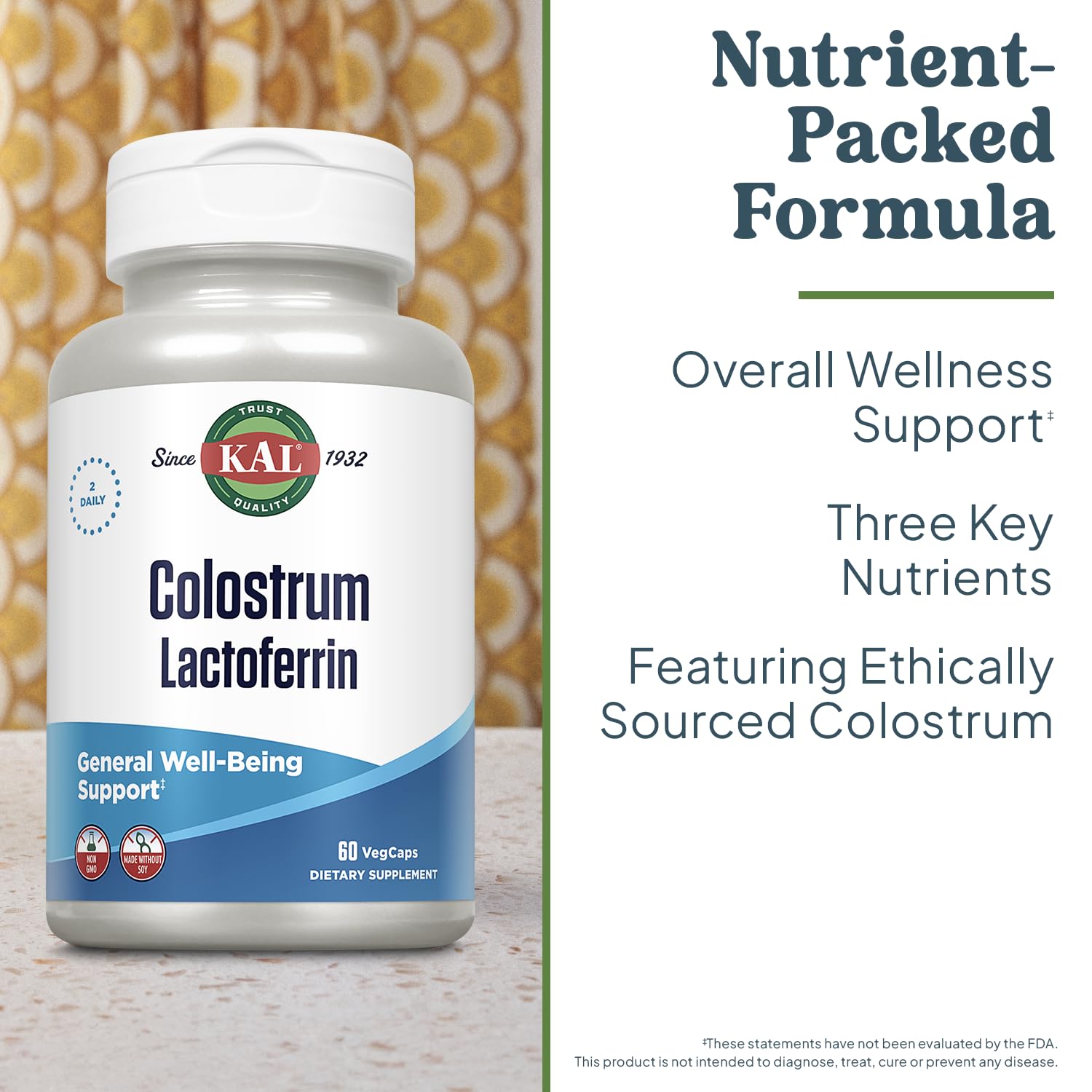 KAL Colostrum Lactoferrin capsules close-up shows easy supplementation