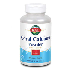 KAL Coral Calcium Powder 1000 mg tablets in unflavored form supporting bones and teeth health.
