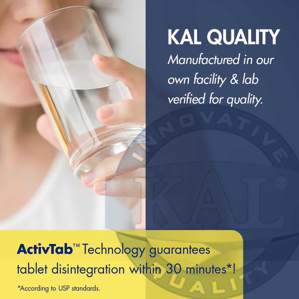 KAL bottle on kitchen counter suggests daily mineral support for nerves and muscles.