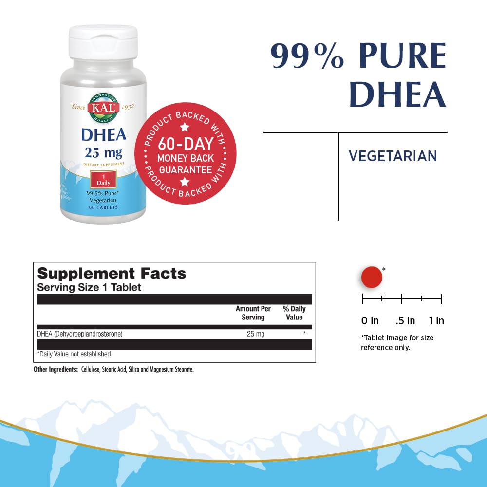 KAL DHEA packaging shows a 60-count bottle for easy supplementation
