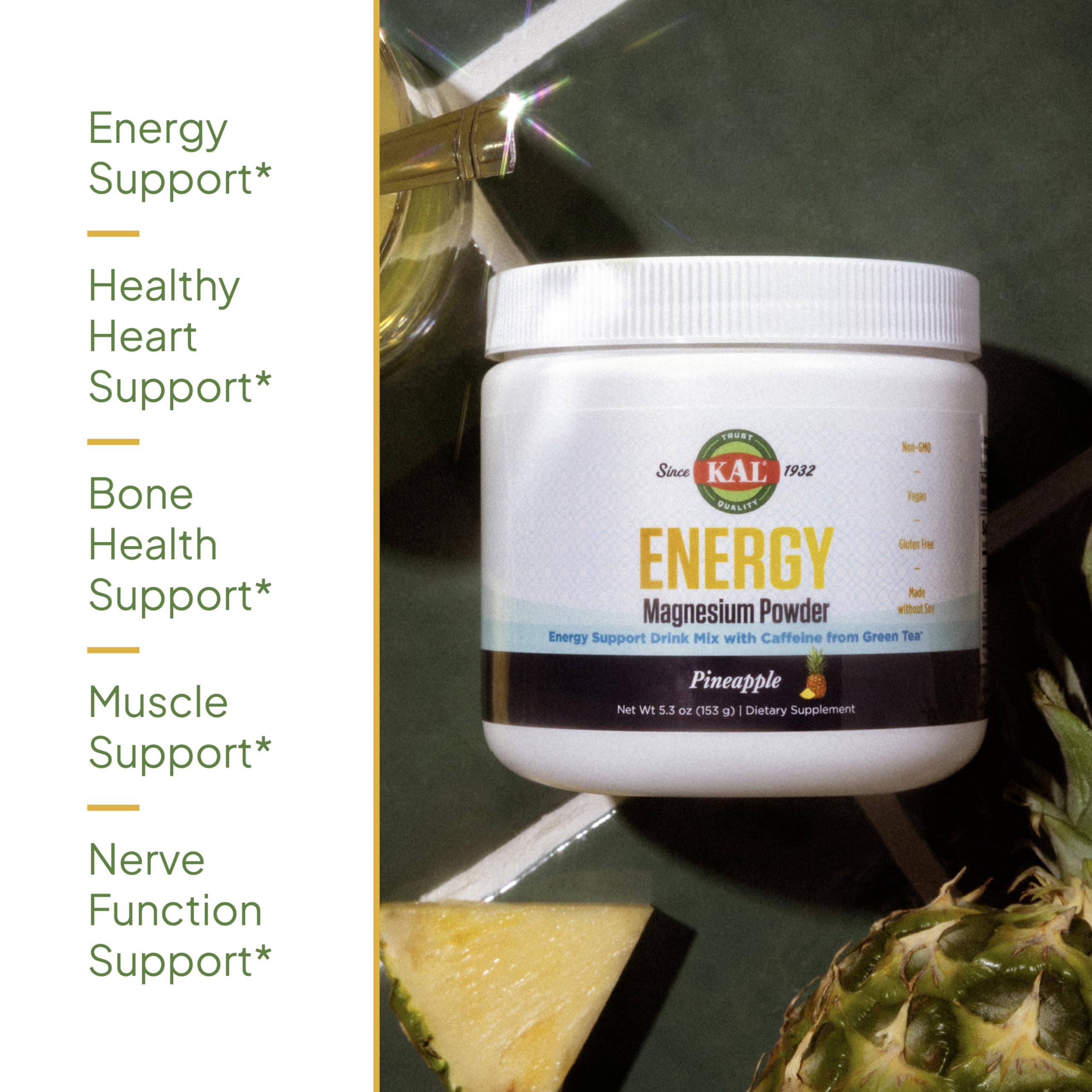 KAL Energy Pineapple magnesium powder dissolving in glass with aroma