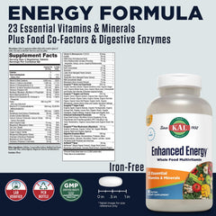 KAL Enhanced Energy Multivitamin bottle label highlighting whole-food cofactors for daily nutrition