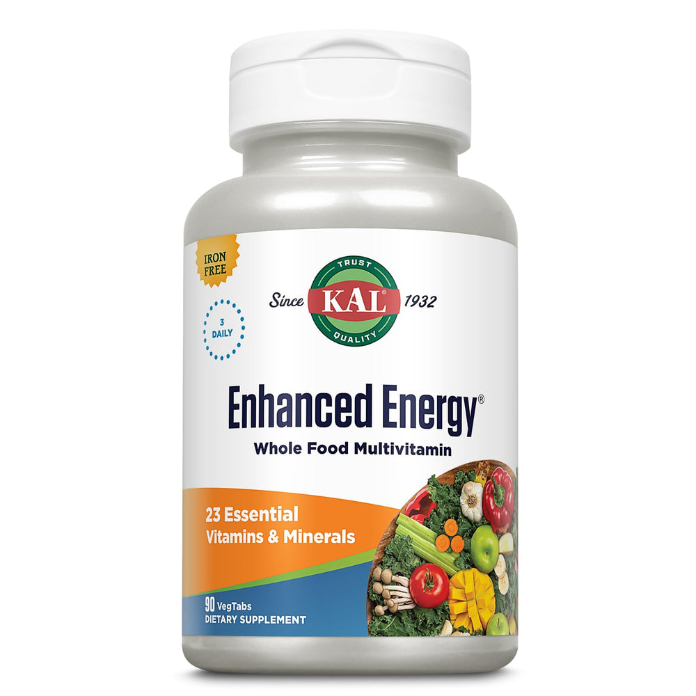 KAL Enhanced Energy Supplements bottle front, daily vitality support.