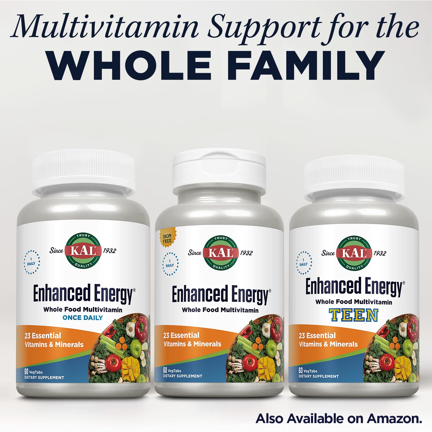 KAL Enhanced Energy Tablets pouring action suggests quick, on-the-go energy support.