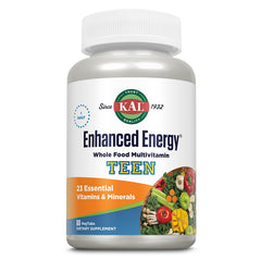 Kal Enhanced Energy teens tablets in bottle front view for convenient daily use.