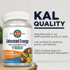 Kal Enhanced Energy ingredients panel shows teen-friendly nutrients.