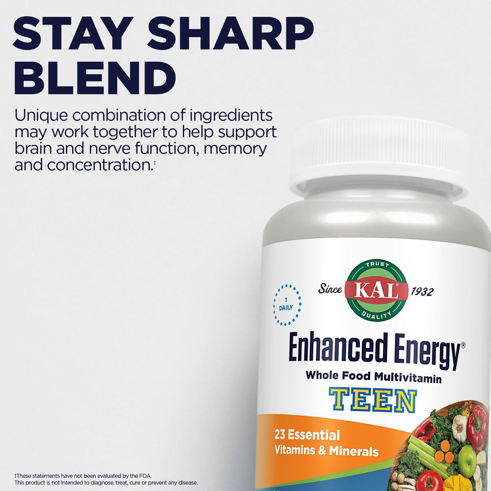 Kal Enhanced Energy packaging display features a teen-friendly bottle.