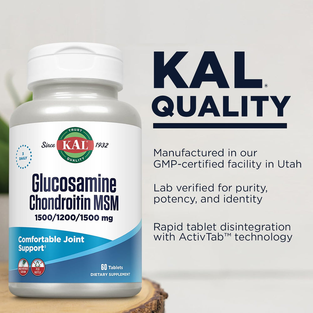 KAL Glucosamine Chondroitin MSM tablet outside blister illustrates everyday activity use.