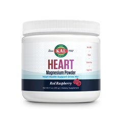 KAL Heart Magnesium Powder bottle front showing raspberry flavor and sugar-free formula.