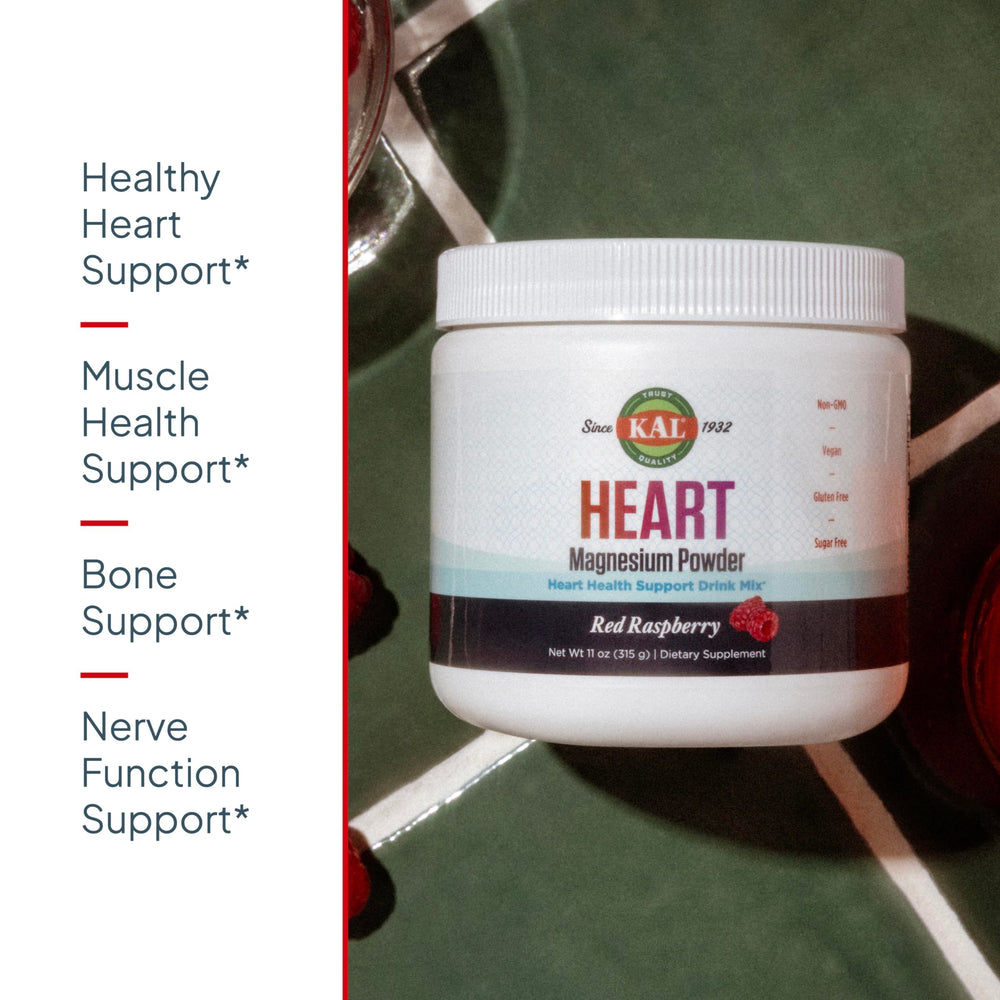 KAL Heart Raspberry flavor scoop ready to mix with water.